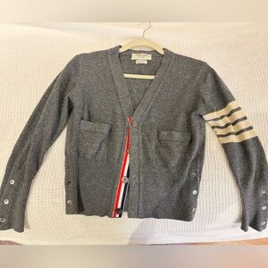 Gray Cardigan with Striped Accents